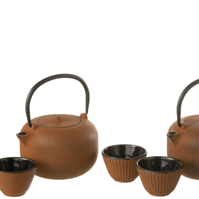 J-Line theepot - metaal - bruin - 2 stuks