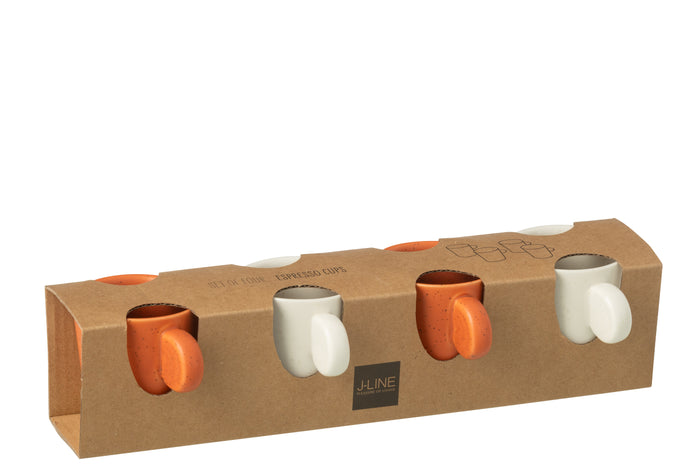 J-Line kopje Met Oor + Bamboubasis - keramiek - wit|oranje -