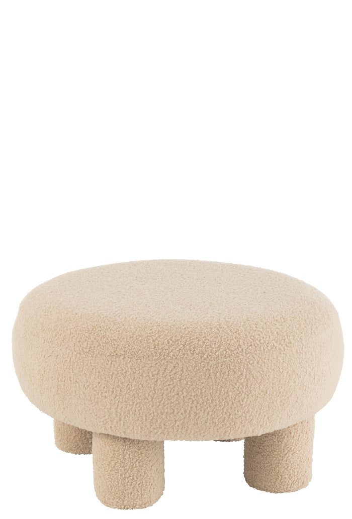 J-Line kruk Rond Teddy Voeten Bouclé - textiel - beige