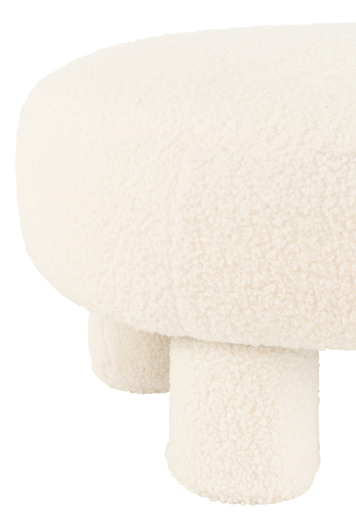 J-Line kruk Rond Teddy voeten Bouclé - textiel - wit