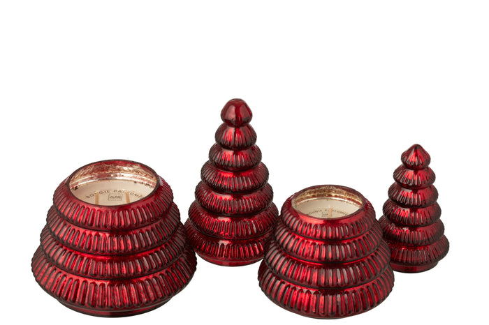 J-Line geurkaars Boom Geribbeld - glas - kerstrood - large