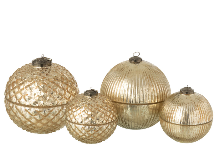 J-Line geurkaars Kerstbal -  glas - goud - large - 2 stuks