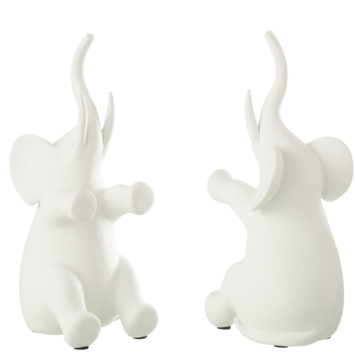 J-Line boekensteun Olifant Zittend - polyresin - wit - set v