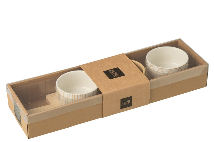 J-Line tapasplank 3 kommen + bambouschaal In Doos - keramiek