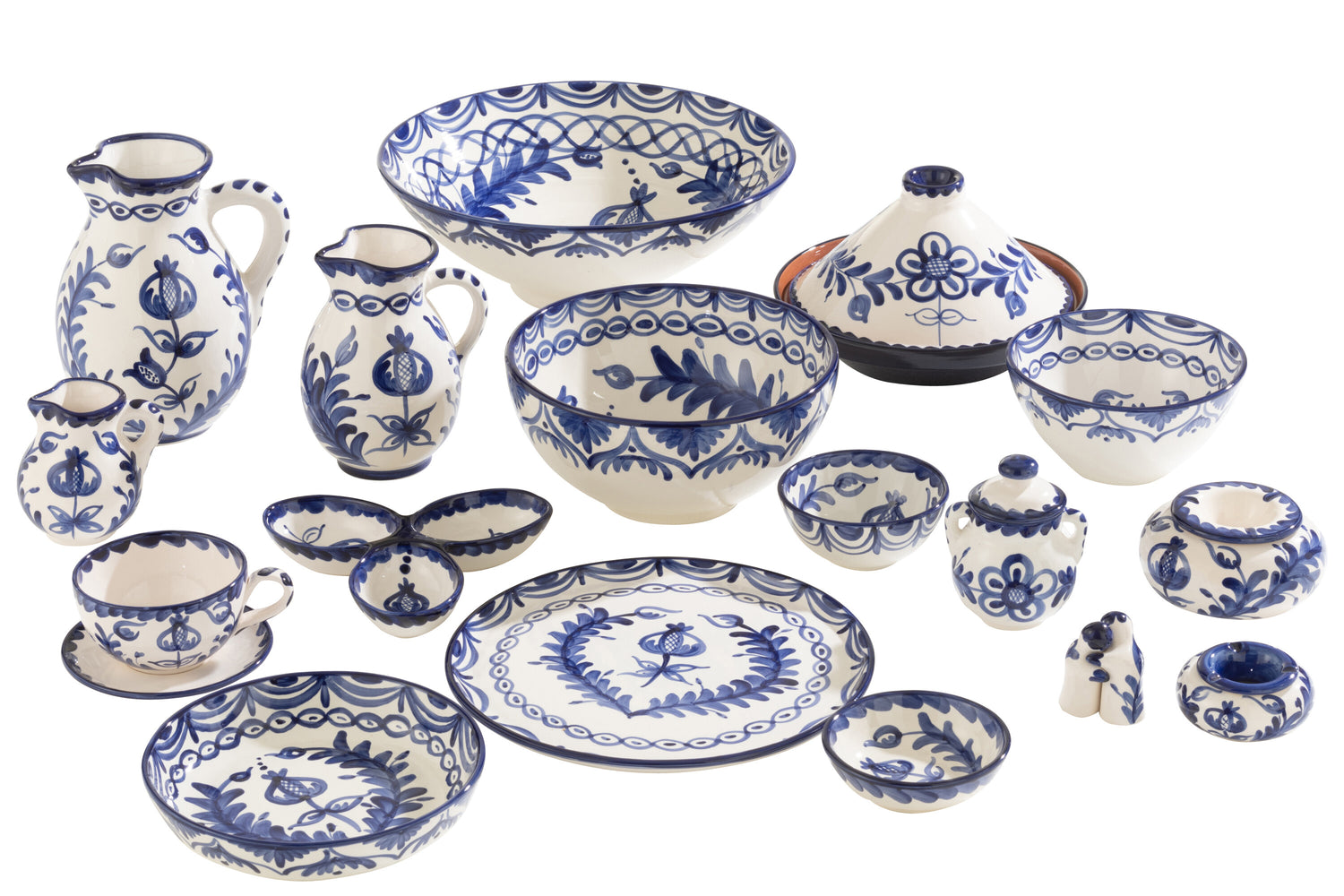 J-Line asbak Granada - keramiek - wit|blauw - large