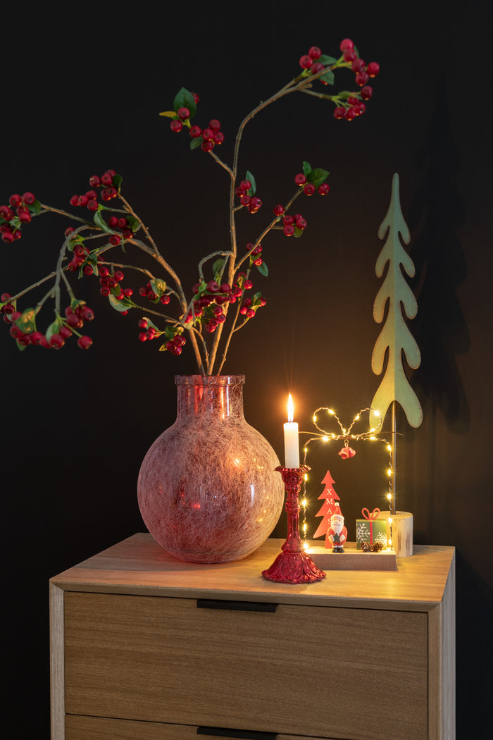 J-Line decoratie tak Bessen Fijn - kunststof - rood|groen -