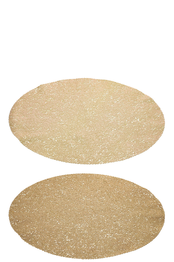 J-Line placemat Blad - kunststof - goud - 2 stuks