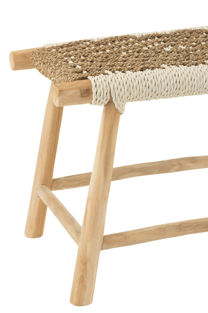 J-Line poef Waverly - hout|zeegras - naturel|wit