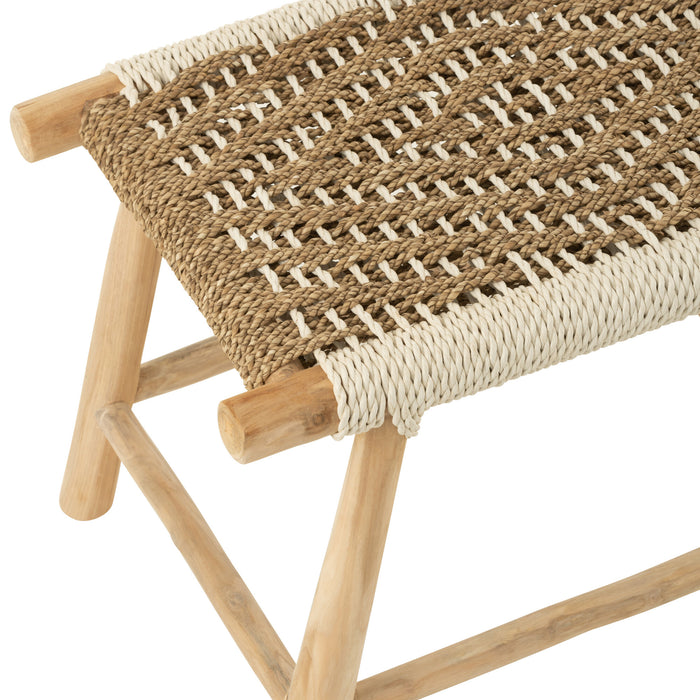 J-Line poef Waverly - hout|zeegras - naturel|wit
