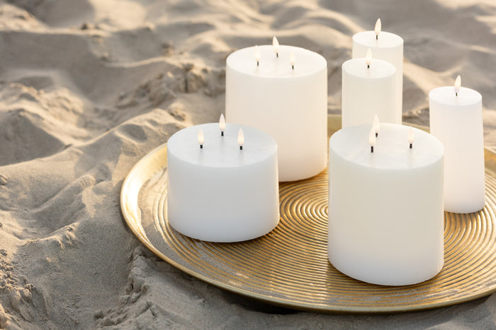 J-Line cilinderkaars 3 Vlammen - wit - medium - LED lichtjes