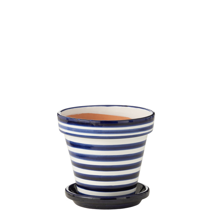 J-Line bloempot Granada Stripes - keramiek - blauw - small - Ø 27 cm