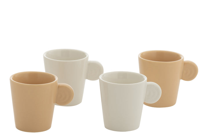 J-Line kopje Met Oor + Bamboubasis - keramiek - wit|creme -