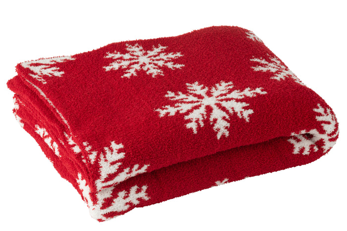 J-Line plaid Sneeuwvlokken - polyester- rood|wit