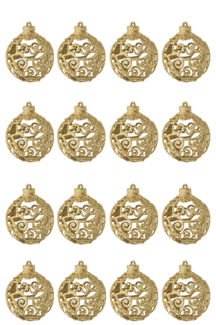 J-Line kerstbal Barok - kunststof - goud - doos van 16