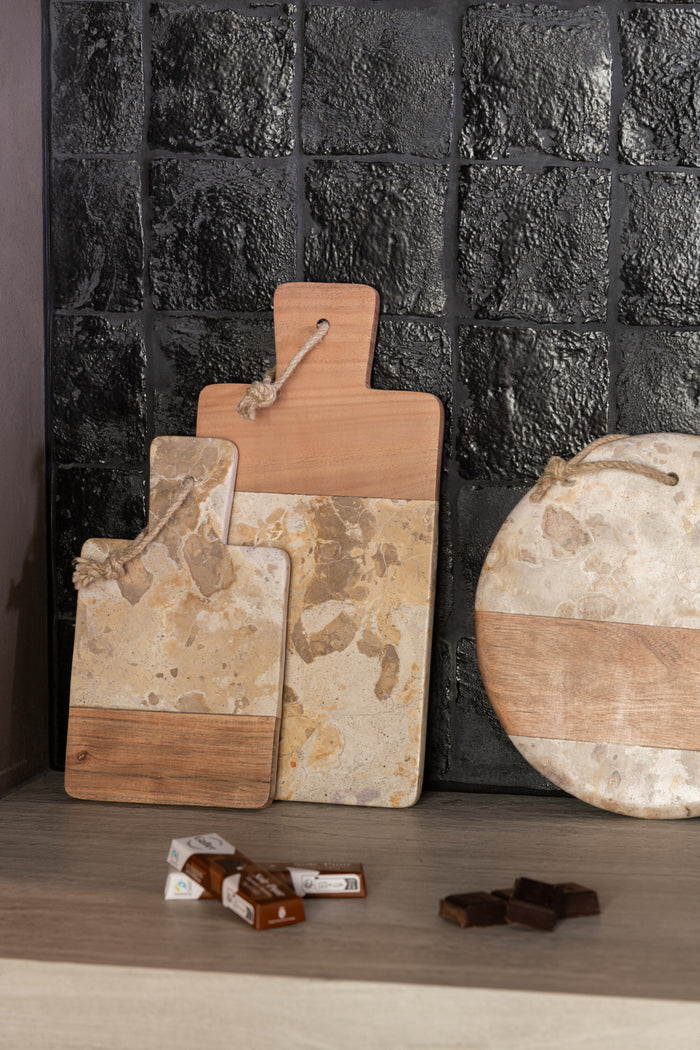 J-Line kaasplank Rond Marmer - steen - biege|naturel