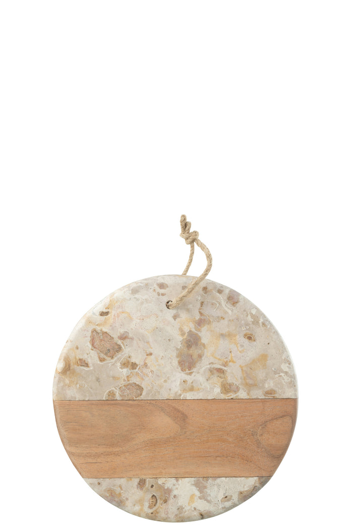 J-Line kaasplank Rond Marmer - steen - biege|naturel