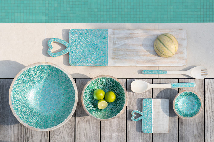 J-Line kom Mozaiek - hout - groen - small