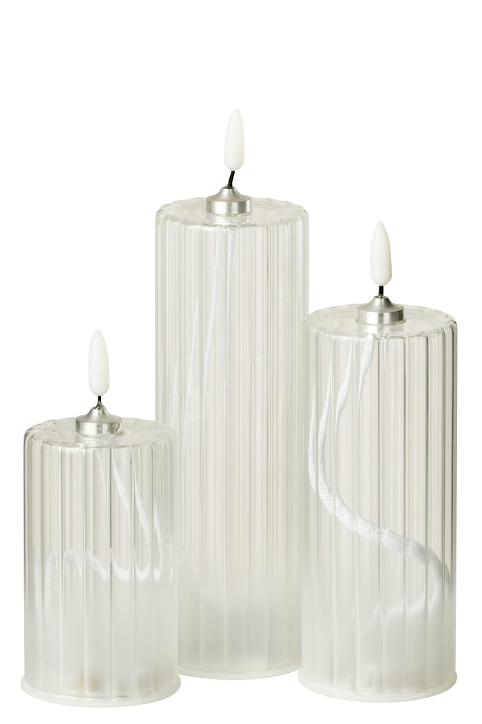 J-Line kaars Strepen - glas - transparant - large - LED