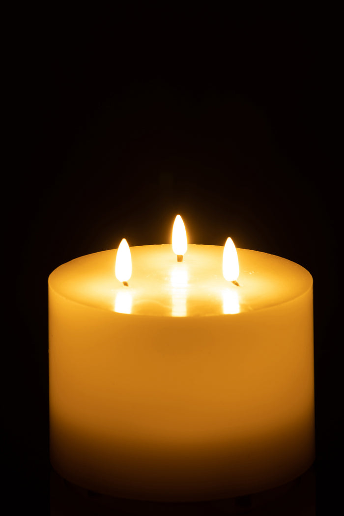 J-Line cilinderkaars 3 Vlammen - wit - medium - LED lichtjes