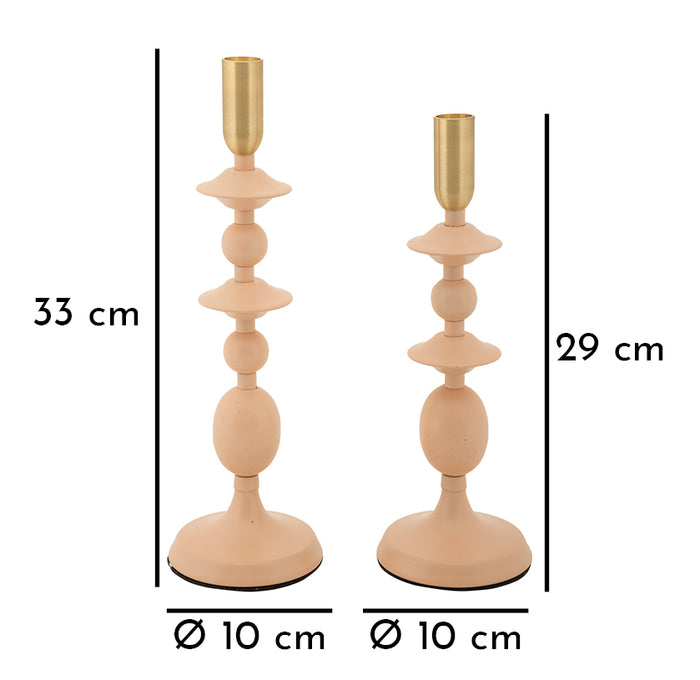 Set van 2 roze en gouden metalen kaarsenhouders