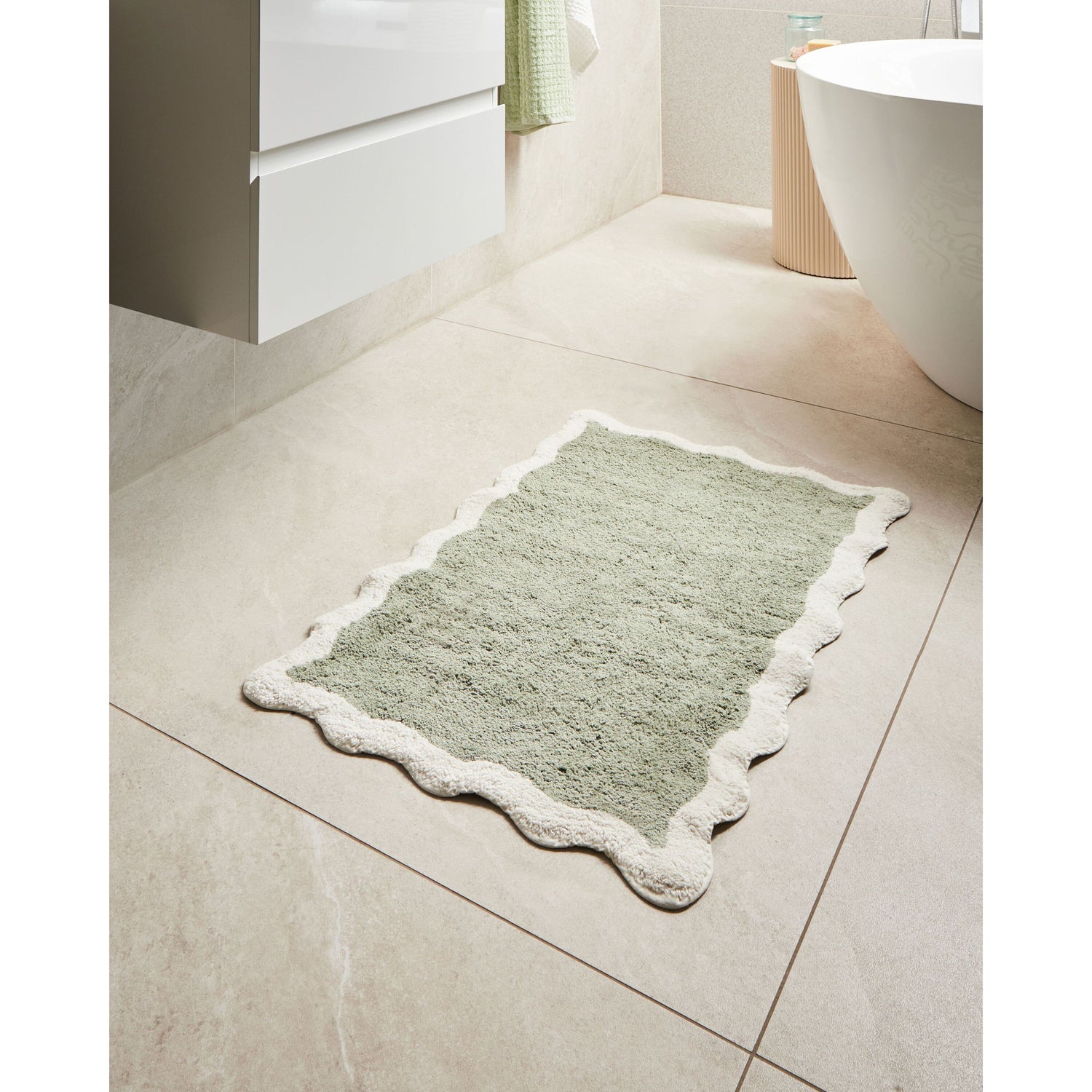 Beliani - NANGAL - Badmat - Groen|Beige - 60 x 90 cm - Katoen