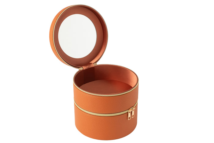 J-Line toilettas Rond + spiegel - kunstleder - cognac