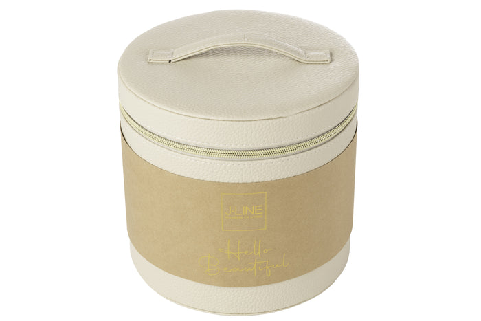 J-Line toilettas Rond + spiegel - kunstleder - beige