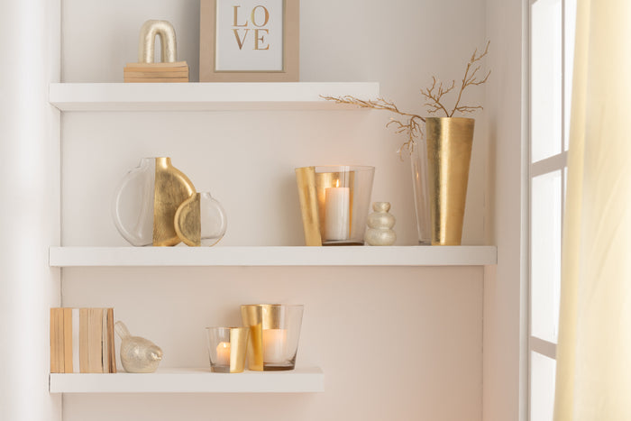 J-Line decoratie Tak Stenen - kunststof - goud|transparant - 24 stuks