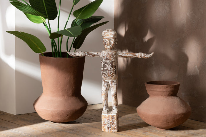 J-Line vaas Pot Archaic - papier maché - bruin - large - 55 cm hoog