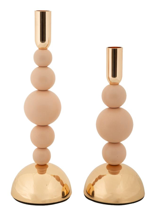 Set van 2 roze en gouden metalen kaarsenhouders