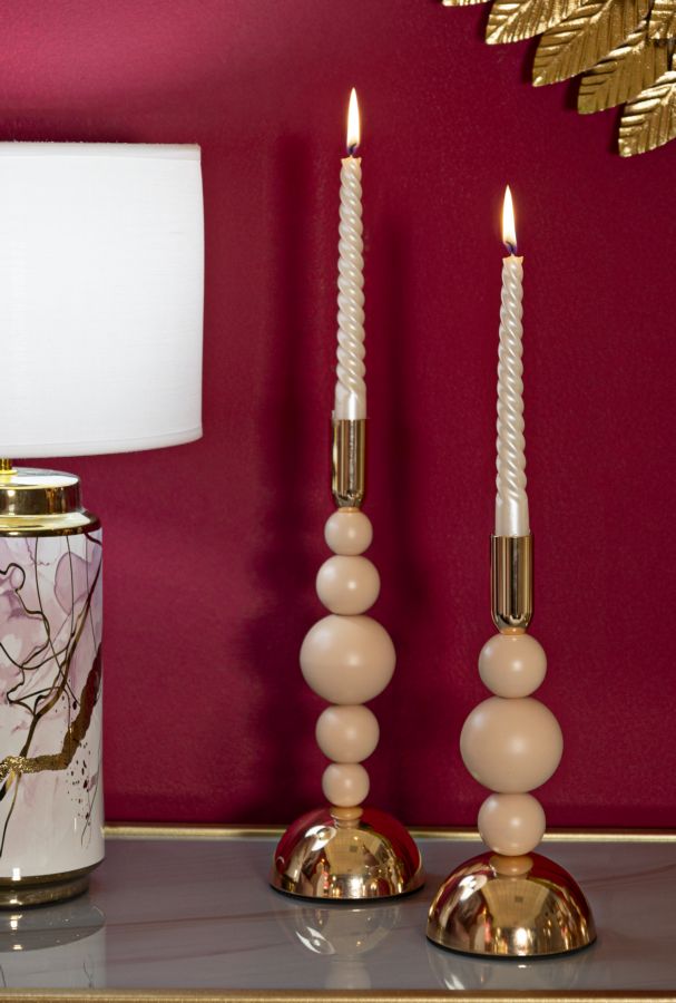 Set van 2 roze en gouden metalen kaarsenhouders