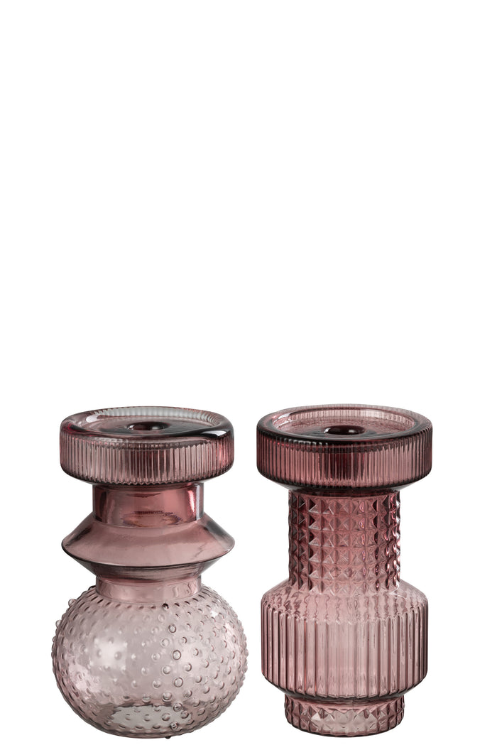 J-Line kaarshouder Geometrisch - glas - roze - 2 stuks
