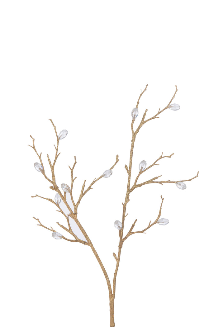 J-Line decoratie Tak Stenen - kunststof - goud|transparant - 24 stuks