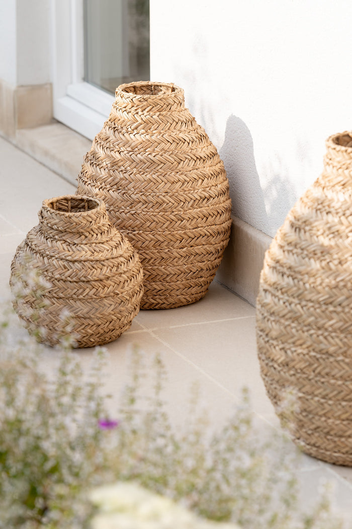 J-Line vaas Gevlochten - zeegras - naturel - small - Ø 30 cm