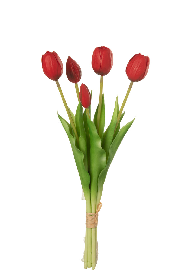 J-Line boeket Tulpen 7 stuks - kunststof - rood - medium