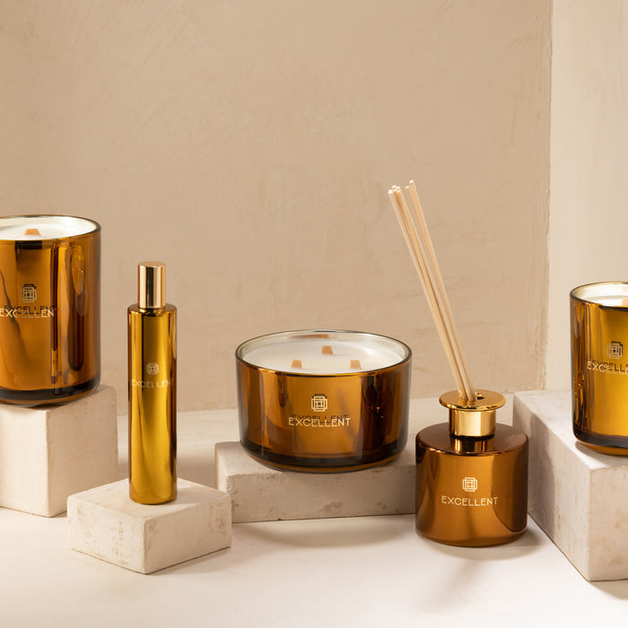 J-Line geurkaars Excellent - Golden Honey - glas - oker – small - 50U