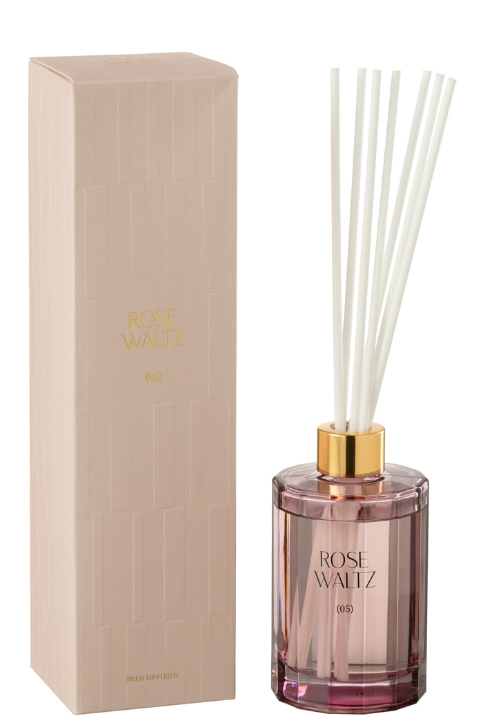 J-Line geurolie + stokjes Roze Waltz - glas - roze