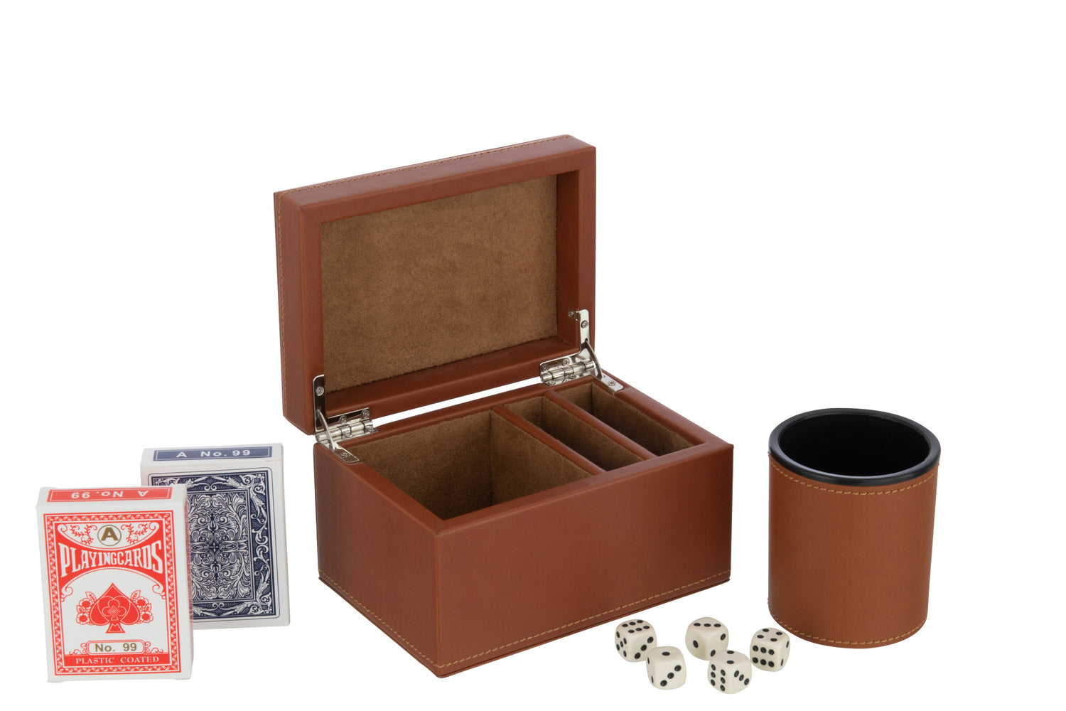 J-Line doos kaartspel - kunstleder - cognac
