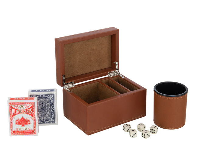 J-Line doos kaartspel - kunstleder - cognac