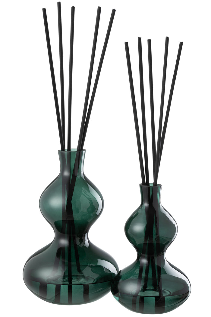 J-Line geurolie + stokjes Cedar Breeze - glas - donkergroen