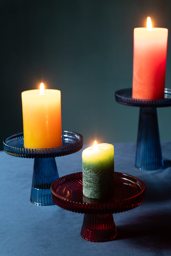 J-Line taarthouder Nelly - glas - rood - 3 stuks