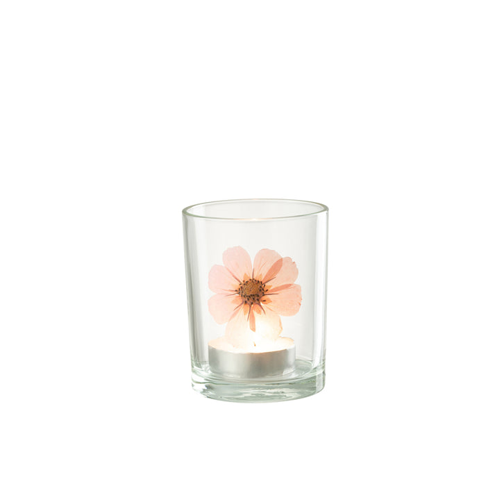 J-Line windlicht Bloem - glas - roze|mix
