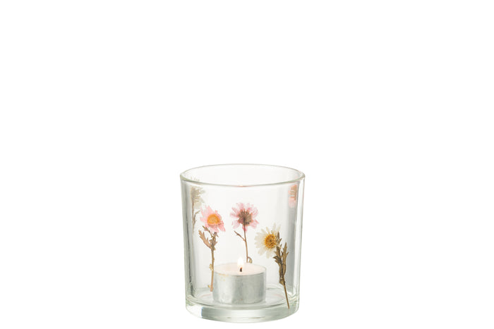 J-Line theelichthouder Peggy Bloemen - glas - transparant - small