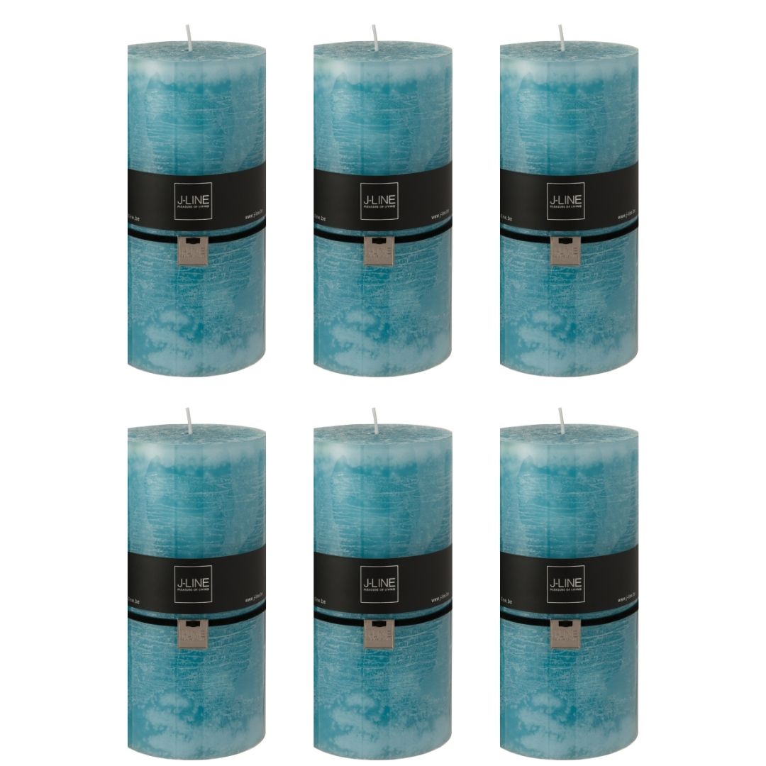 J-Line cilinderkaars - azuur - XXL - 150U - 6 stuks