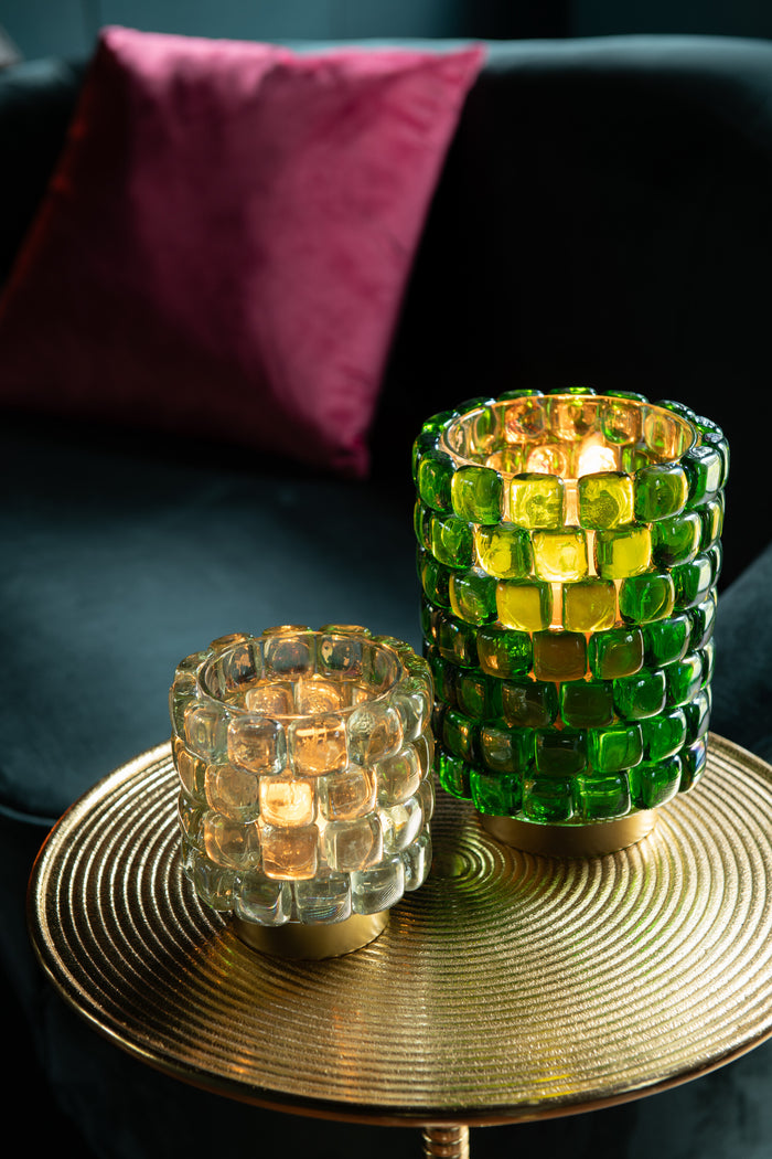 J-Line theelichthouder Vierkant mozaiek - glas -blauw|groen - small