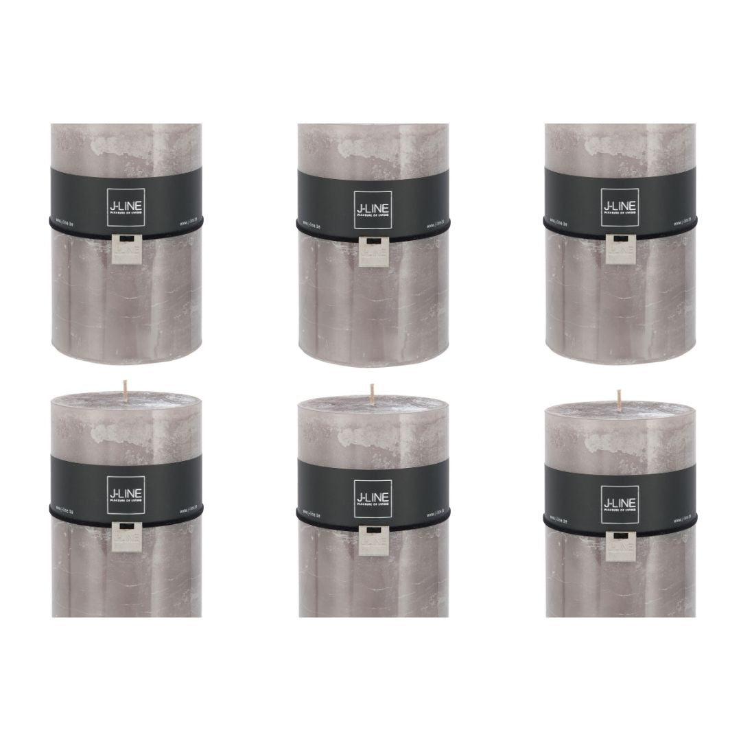 J-Line cilinderkaars Topo  - grijs - extra large - 95U - 6 stuks