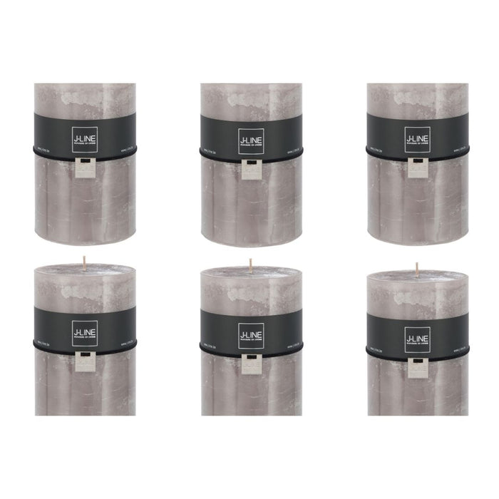 J-Line cilinderkaars Topo  - grijs - extra large - 95U - 6 stuks
