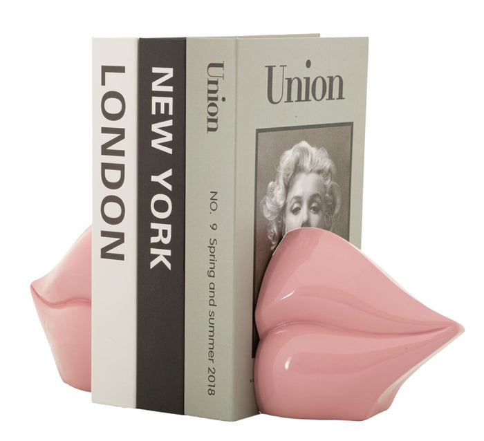 Roze mondvormige boekensteun, 27x9x13 cm
