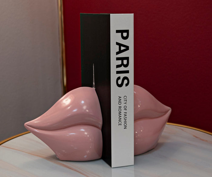 Roze mondvormige boekensteun, 27x9x13 cm