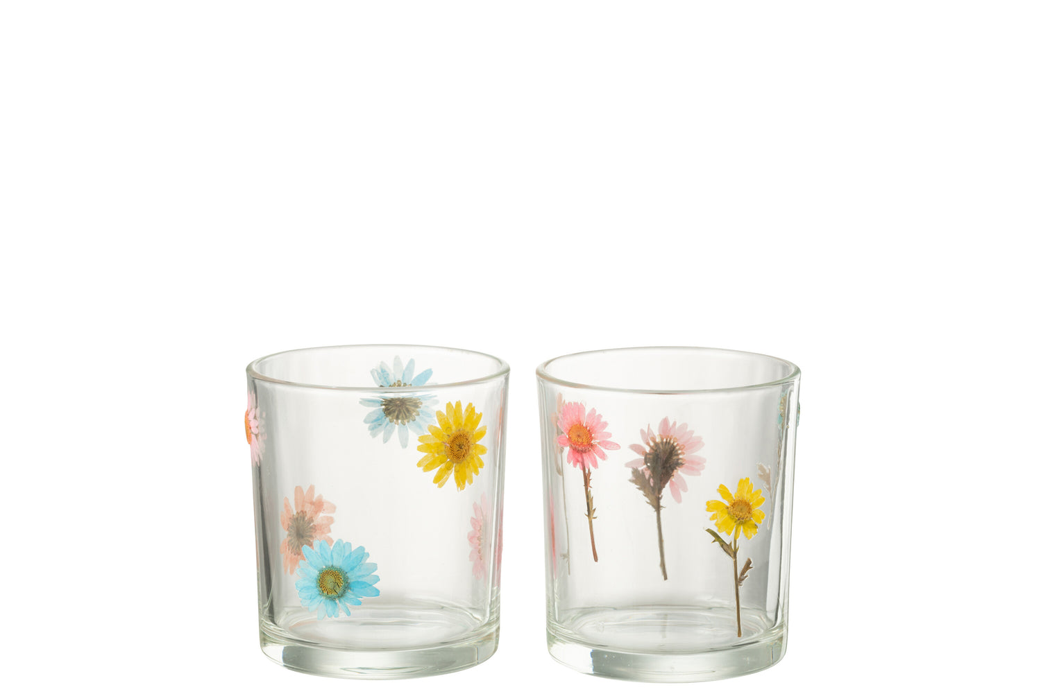 J-Line windlicht Posy  - glas - transparant|mix - medium - 2 stuks